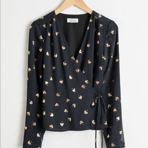 & Other Stories Metallic Leaf Wrap Blouse Size 6